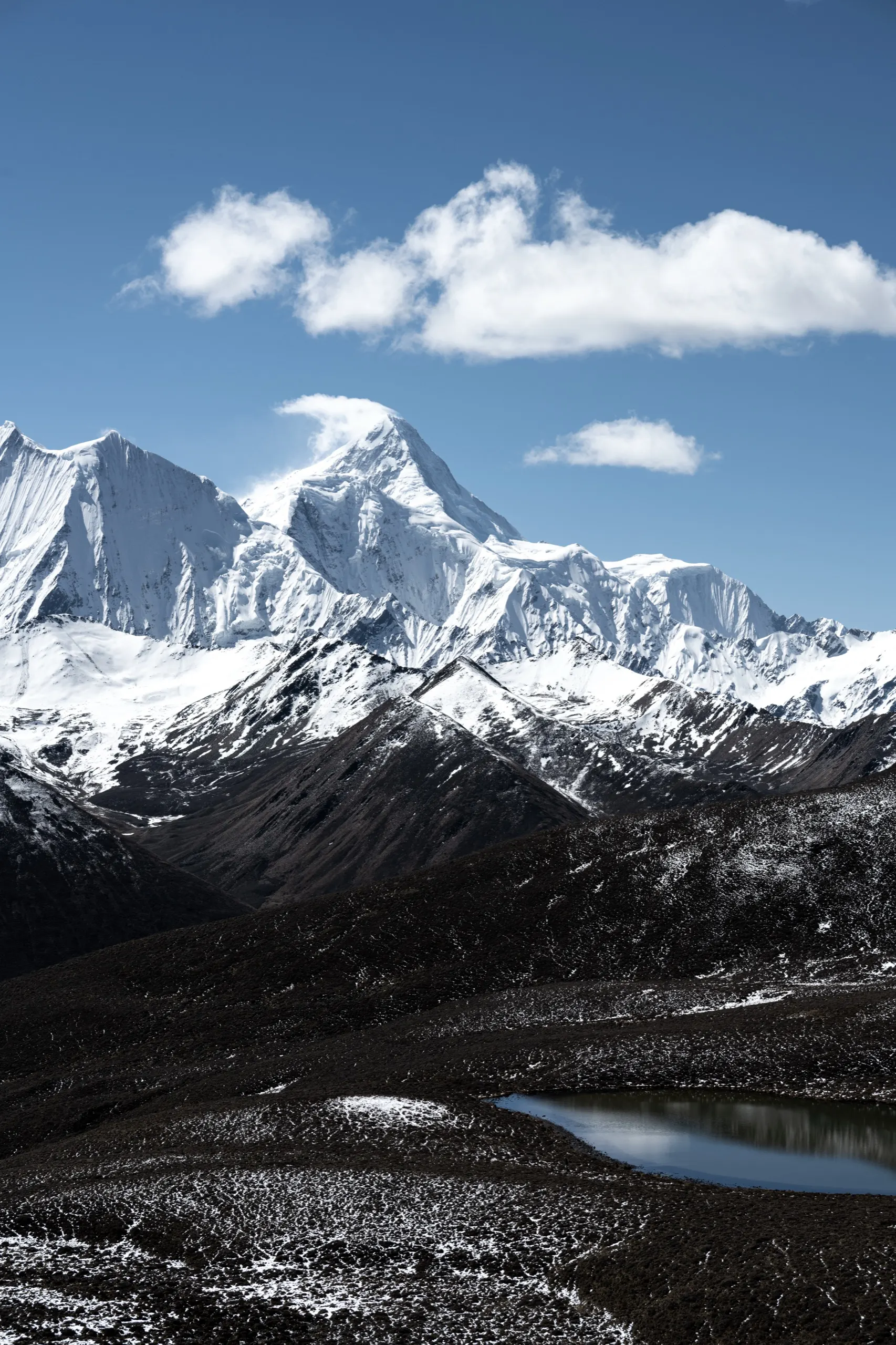 雪峰下的高山湖泊
